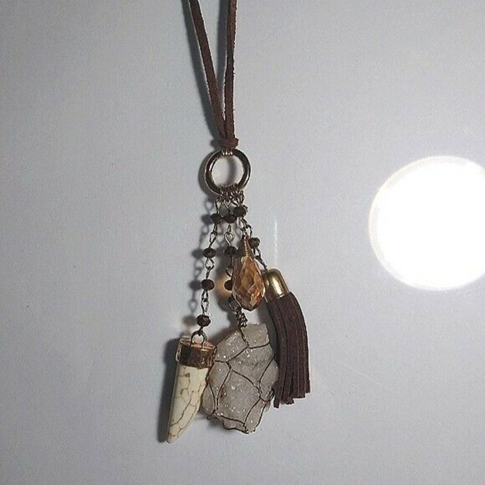 Long Tassel Crystal Geode Charm Necklace